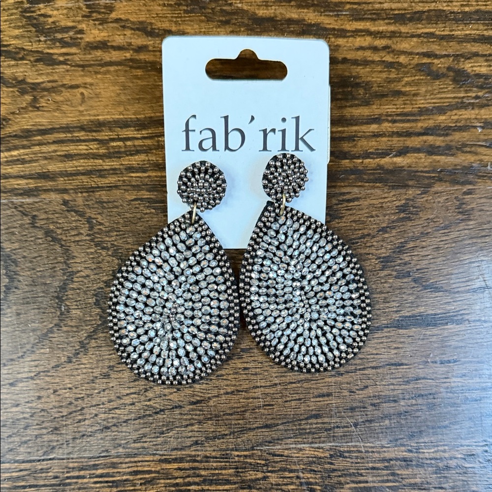 fab'rik Silver Sparkle Teardrop Earrings